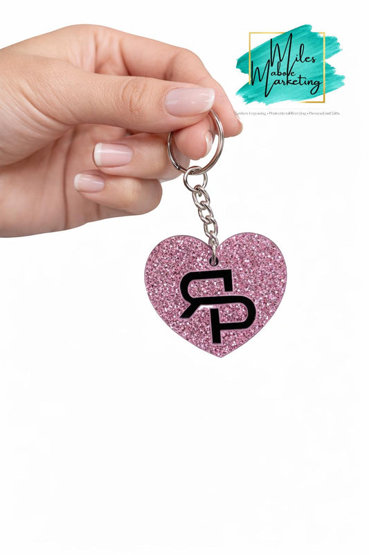 Personalized Glitter Heart Keychain - Custom Initial Keyring