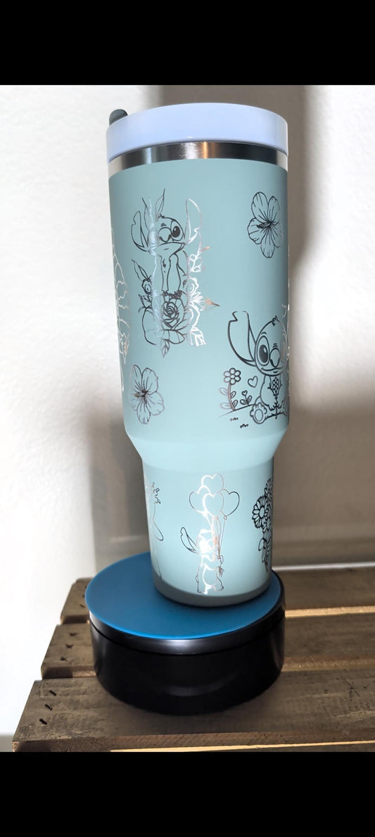 A Stitch Inspired Stanley 40oz Tumbler | Personalized Engraved Name Cup | Floral Wrap Quencher