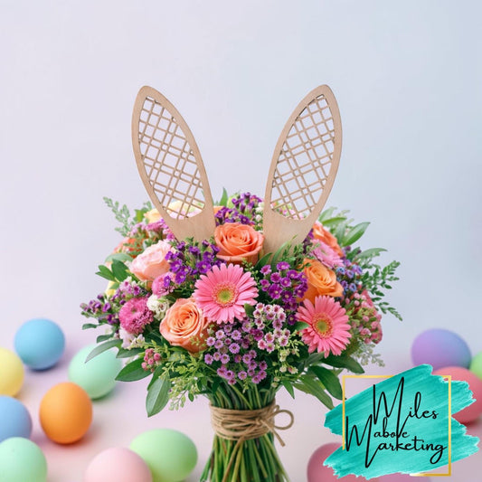 Mandala Wood Bunny Ear Vase Topper | Easter Floral Insert