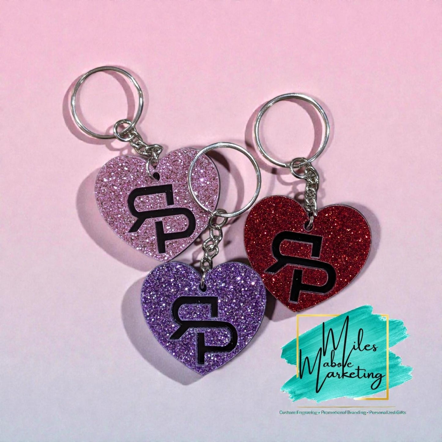 Personalized Glitter Heart Keychain - Custom Initial Keyring