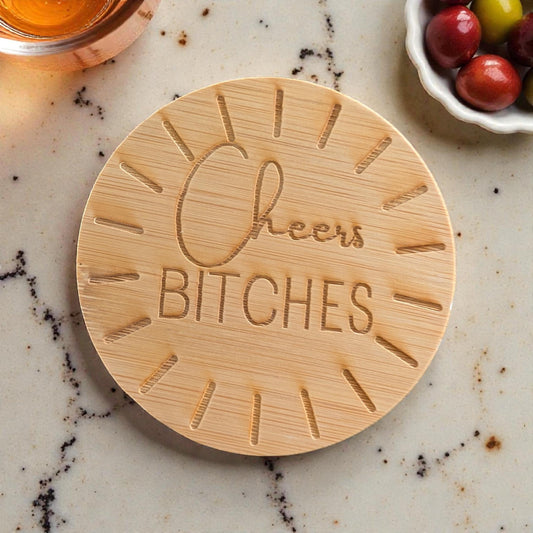 Sarcastic Coaster Set - Engraved Bamboo for Home Bar