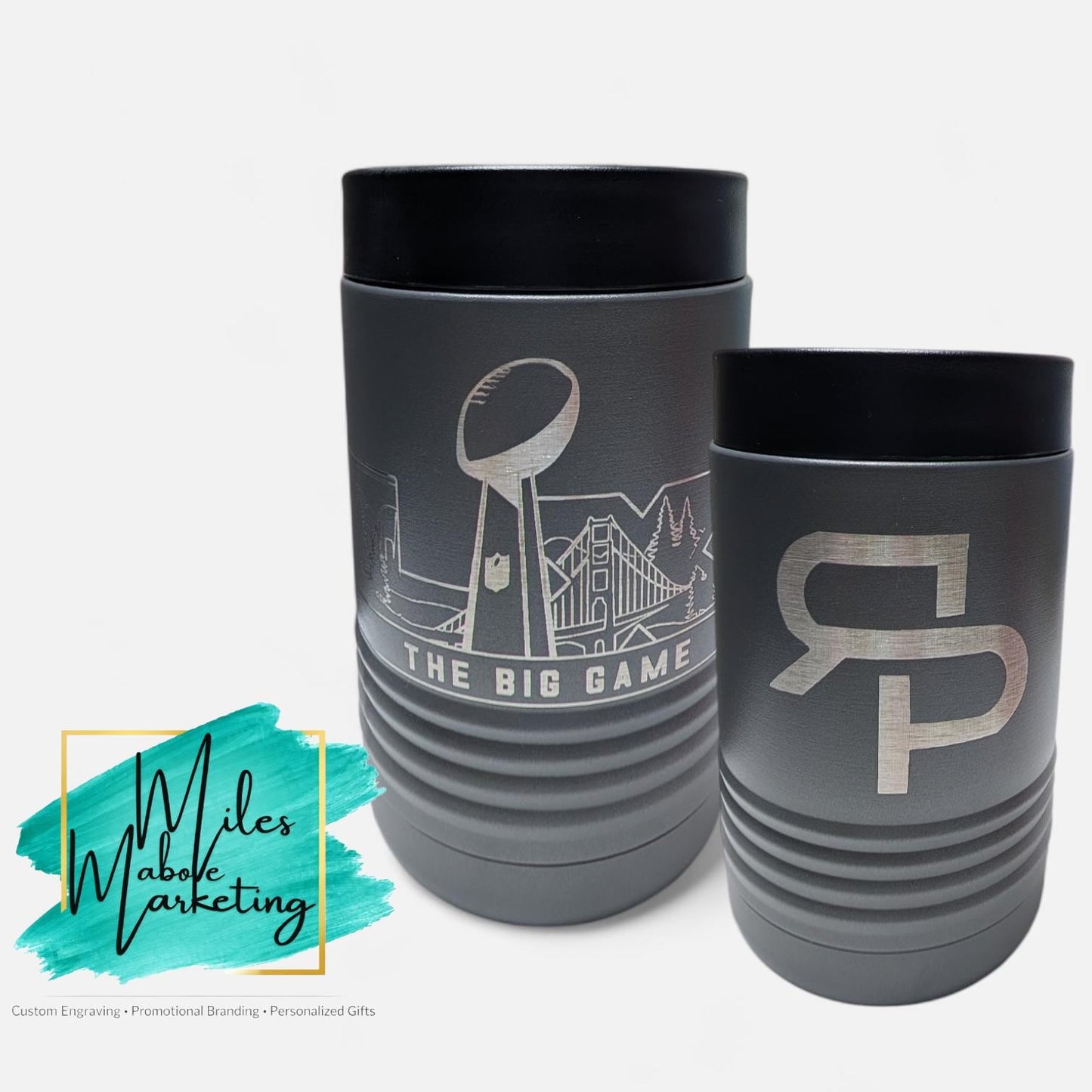 Personalized Football Can Cooler - Engraved Stainless Steel Super Bowl Gift