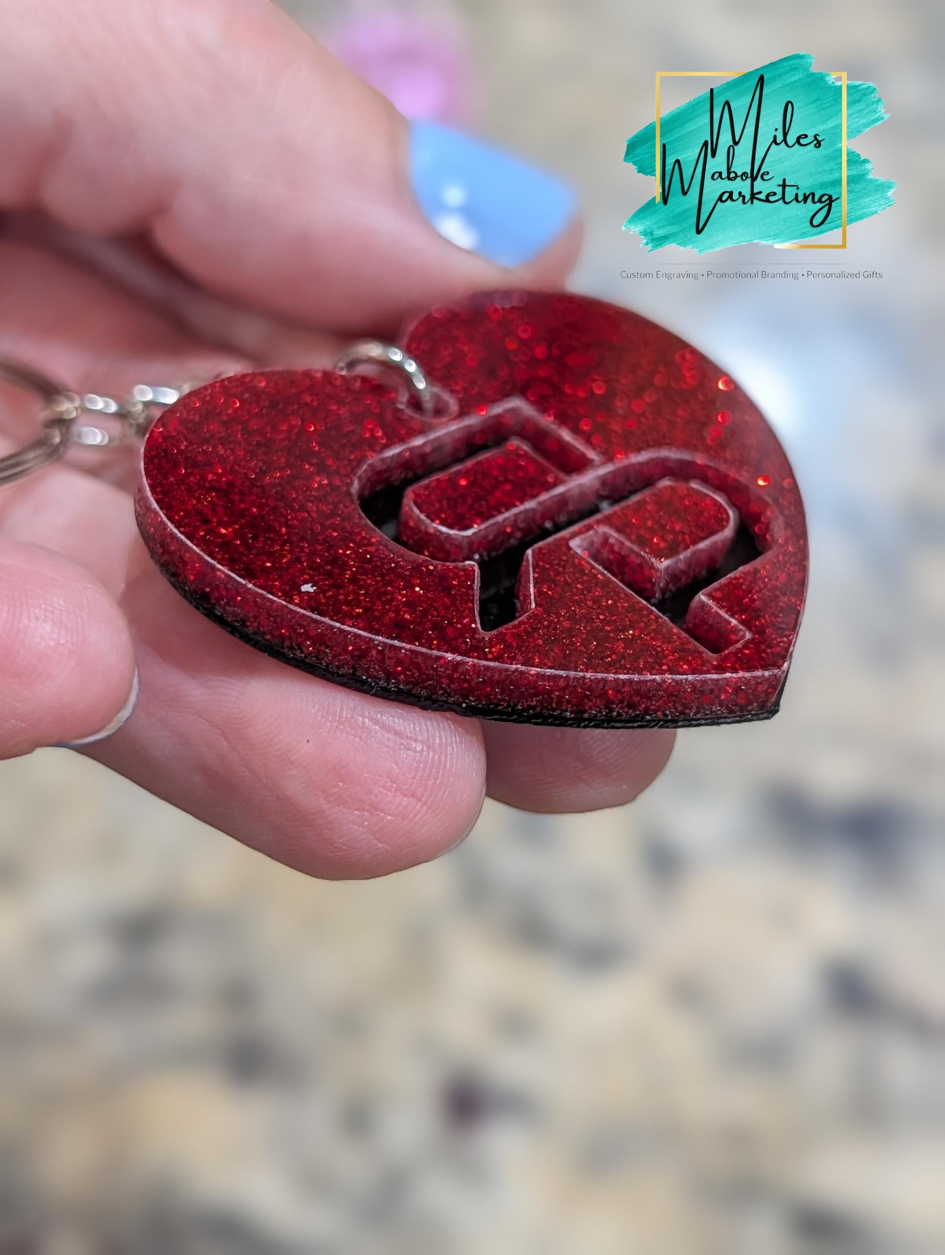 Personalized Glitter Heart Keychain - Custom Initial Keyring