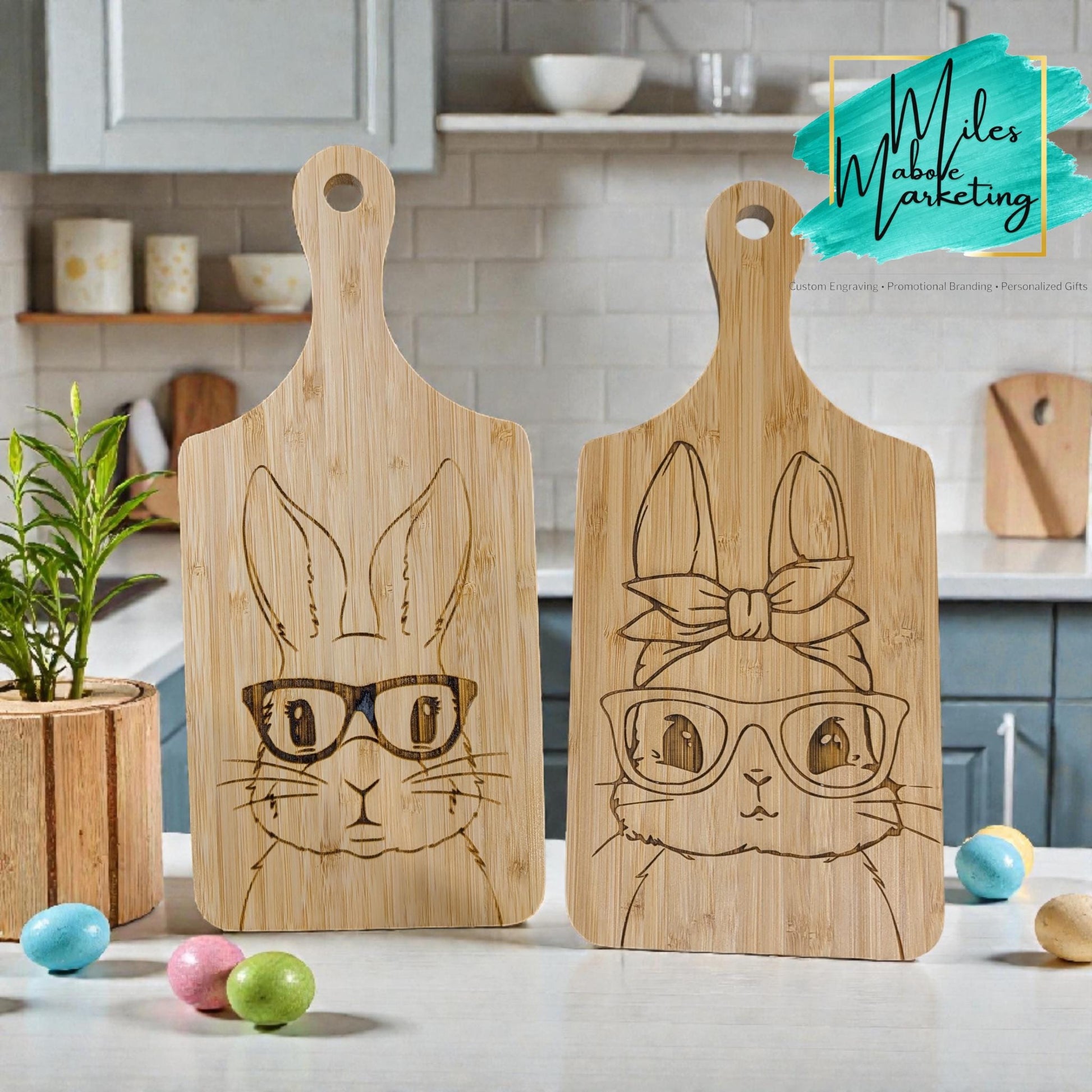 Engraved Bamboo Easter Bunny Cutting Board | Spring Decor