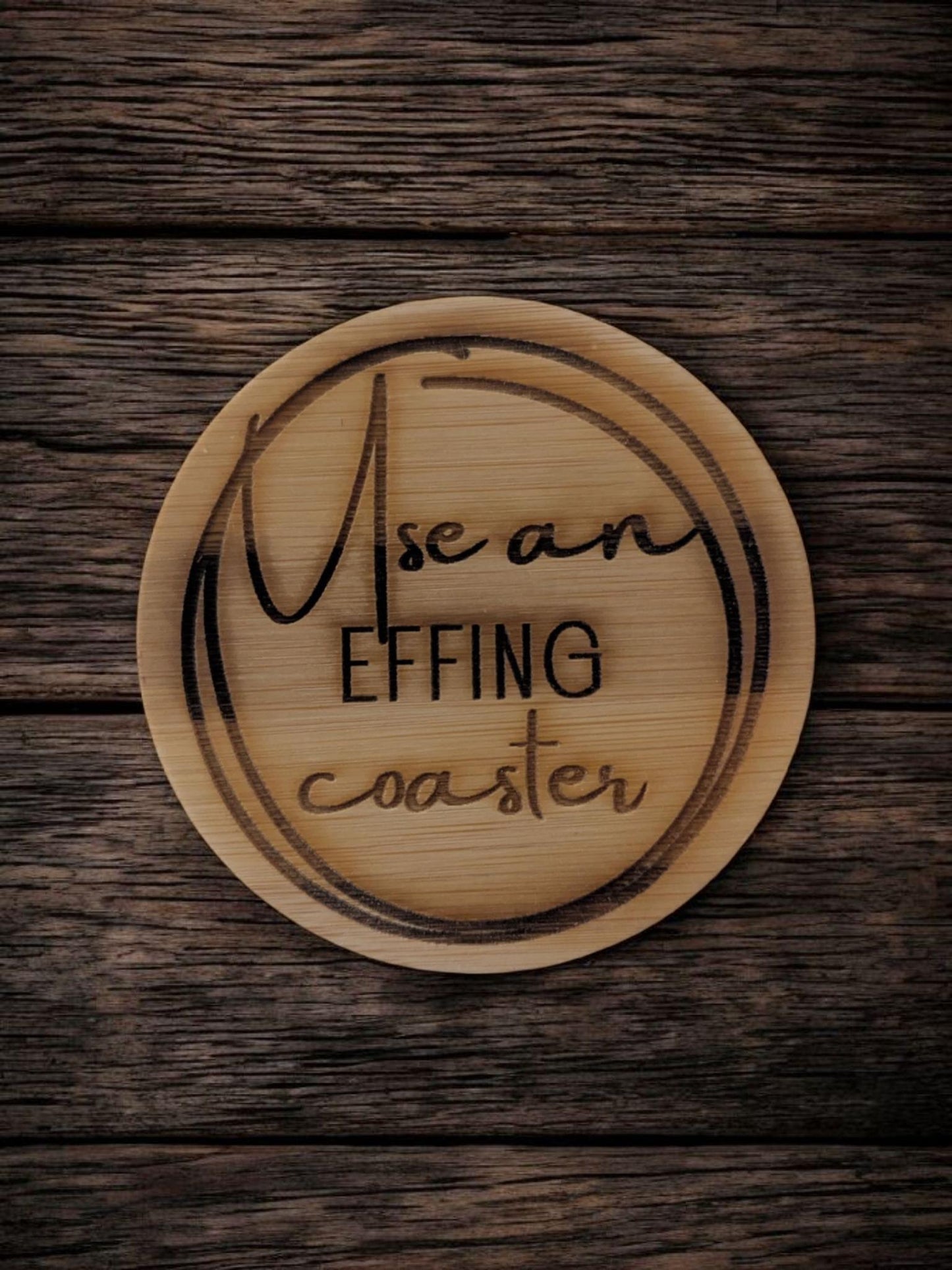 Sarcastic Coaster Set - Engraved Bamboo for Home Bar
