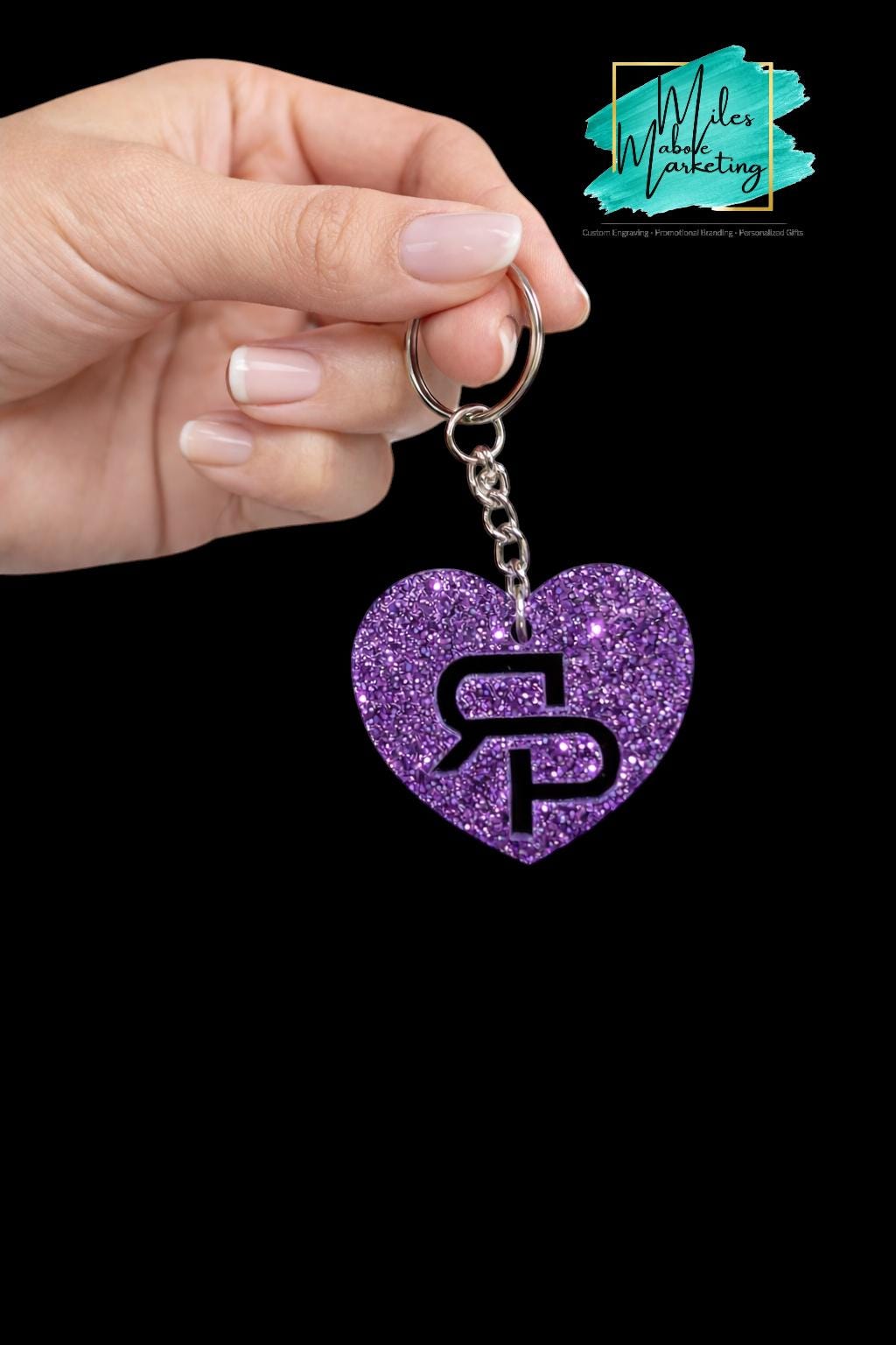 Personalized Glitter Heart Keychain - Custom Initial Keyring