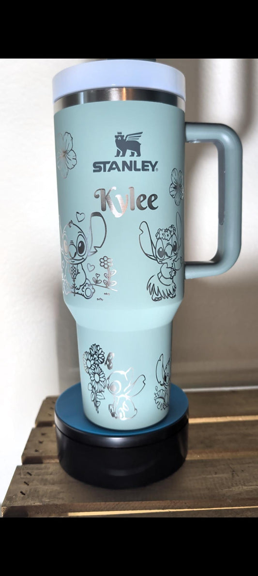 A Stitch Inspired Stanley 40oz Tumbler | Personalized Engraved Name Cup | Floral Wrap Quencher