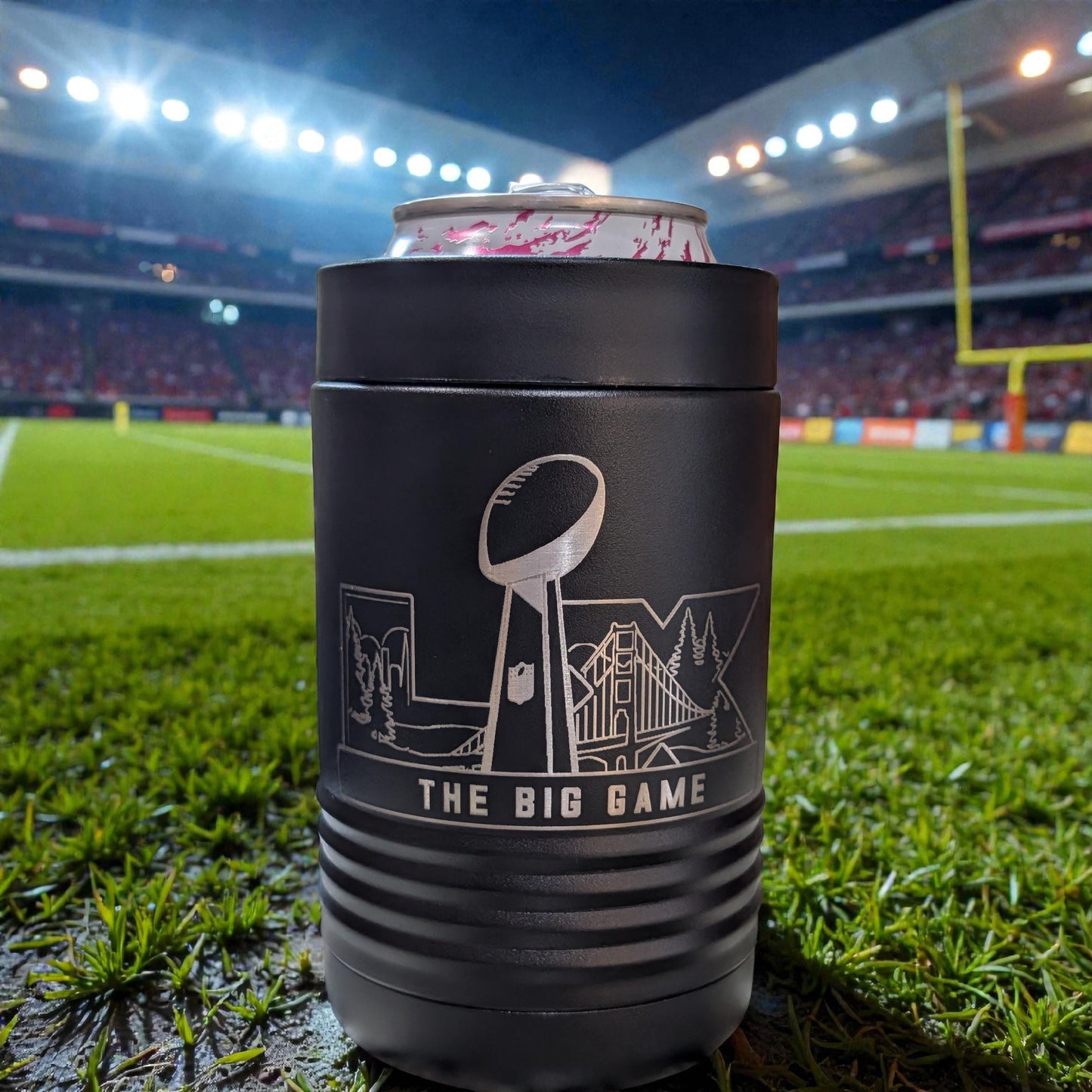 Personalized Football Can Cooler - Engraved Stainless Steel Super Bowl Gift