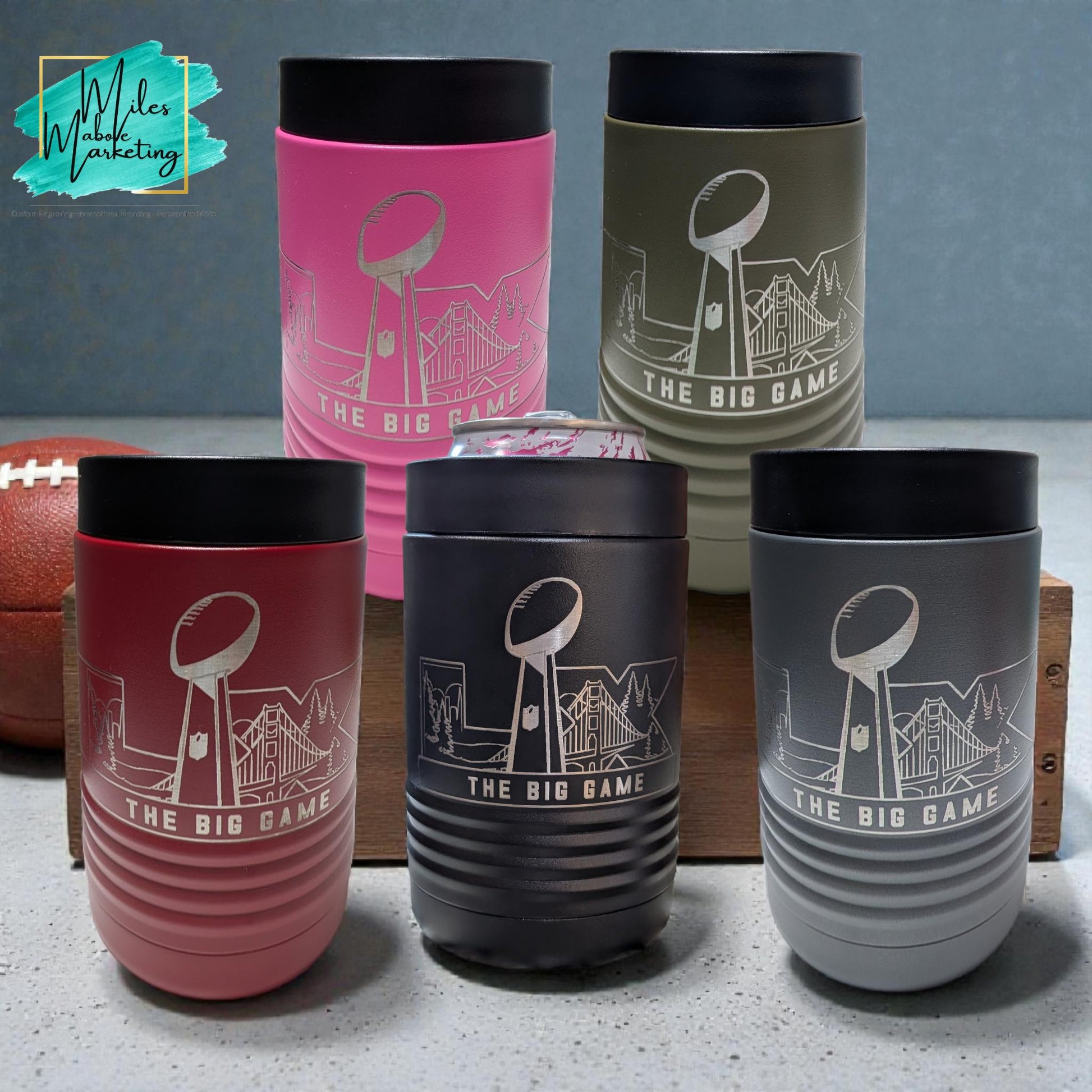 Personalized Football Can Cooler - Engraved Stainless Steel Super Bowl Gift