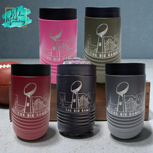 Personalized Football Can Cooler - Engraved Stainless Steel Super Bowl Gift