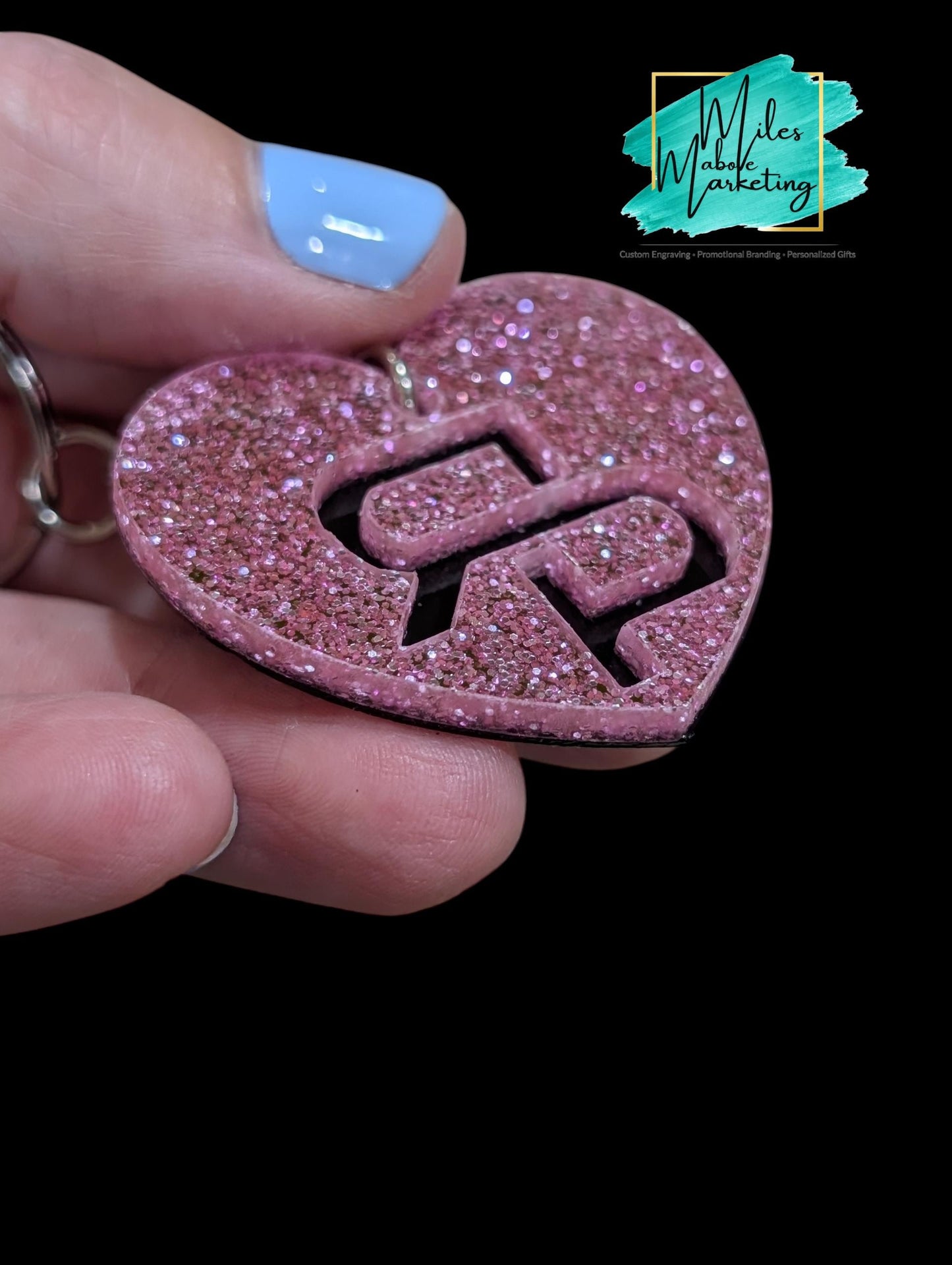 Personalized Glitter Heart Keychain - Custom Initial Keyring