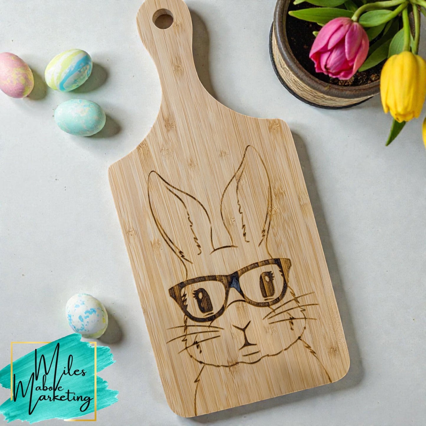 Engraved Bamboo Easter Bunny Cutting Board | Spring Decor