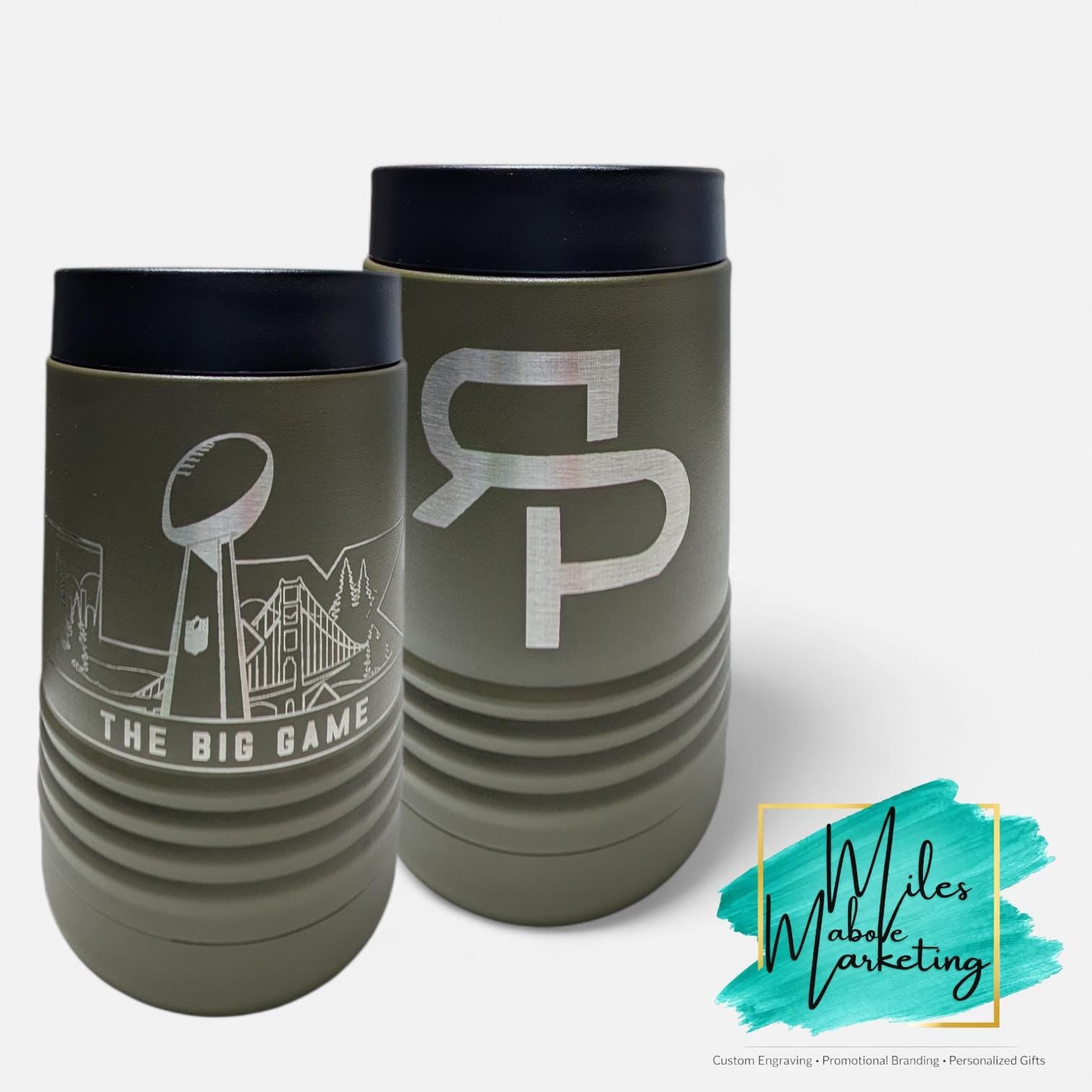 Personalized Football Can Cooler - Engraved Stainless Steel Super Bowl Gift