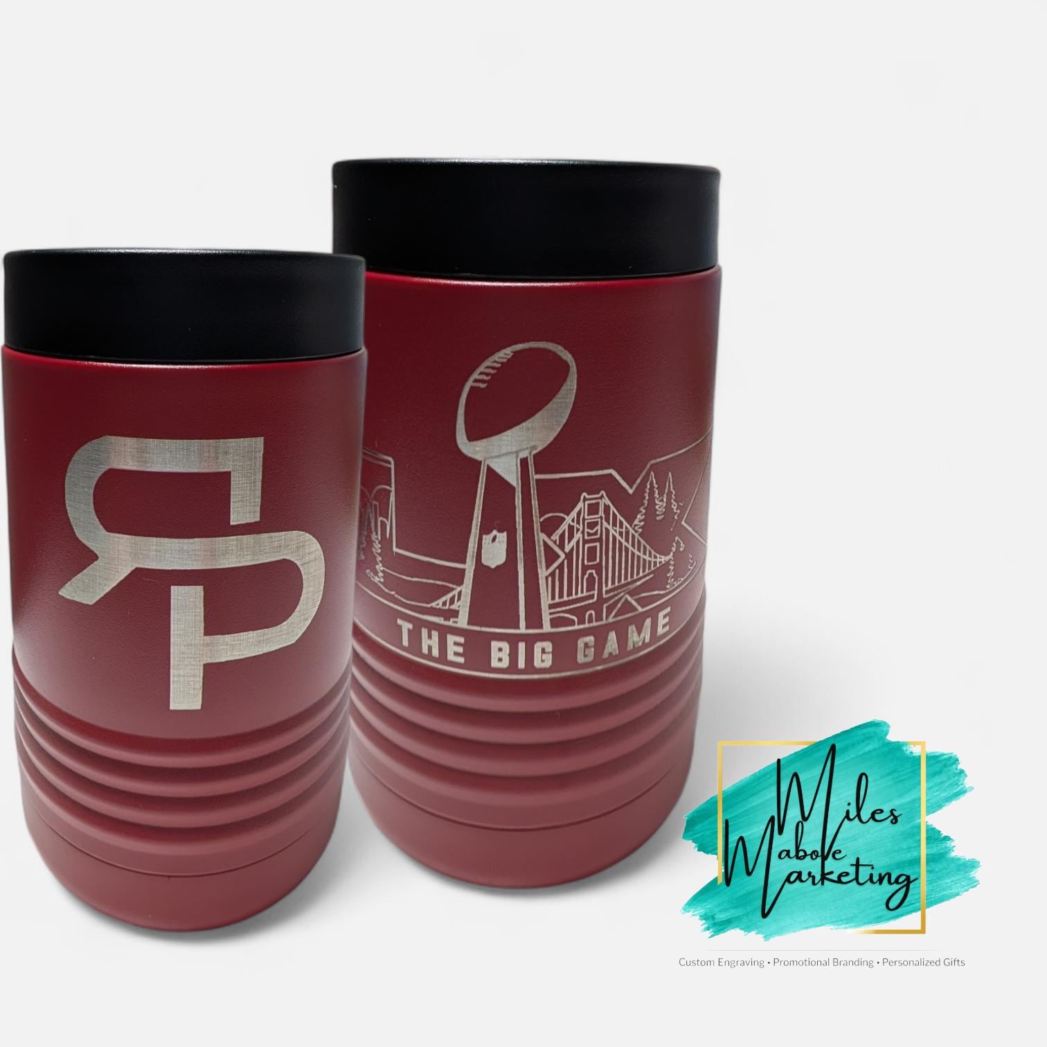 Personalized Football Can Cooler - Engraved Stainless Steel Super Bowl Gift