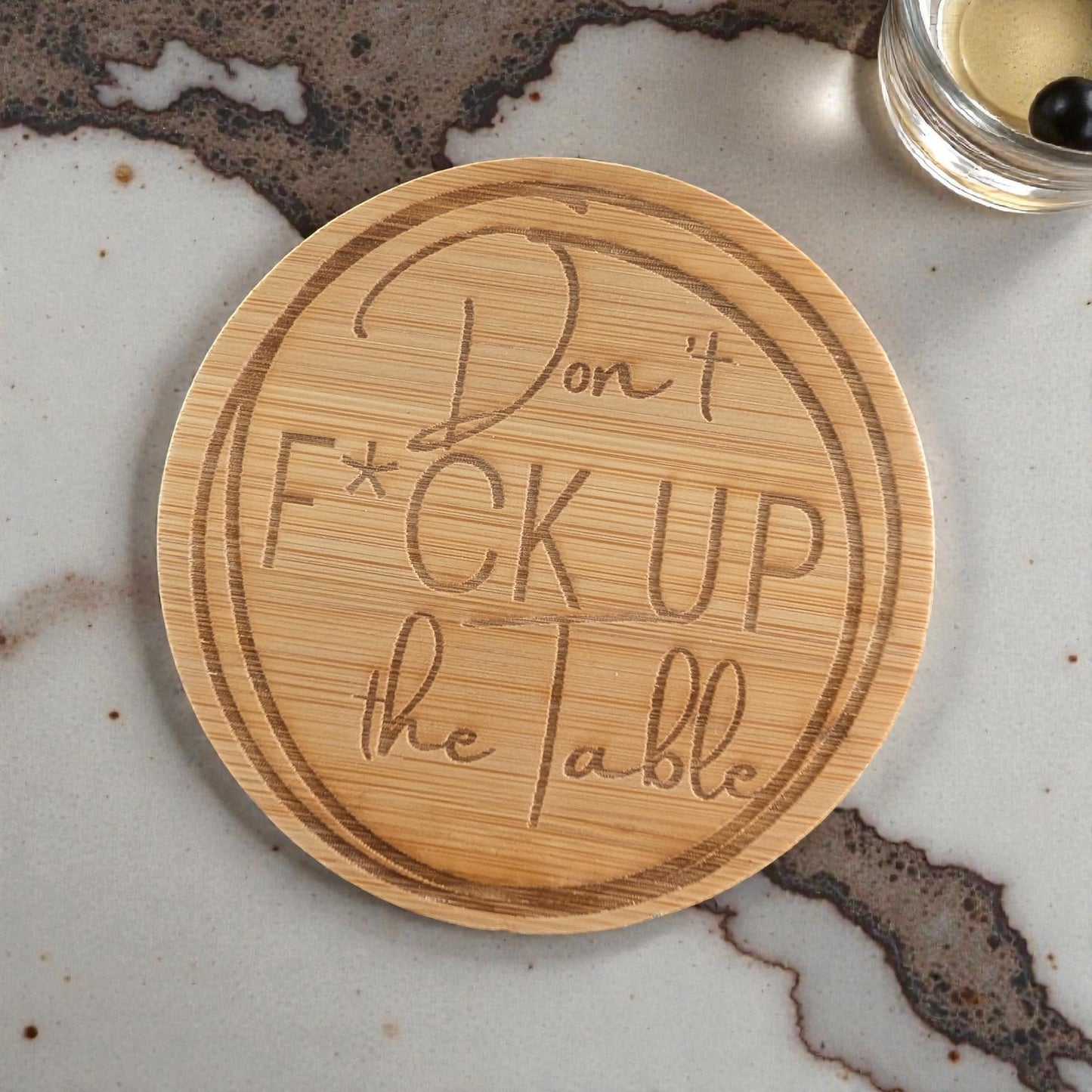 Sarcastic Coaster Set - Engraved Bamboo for Home Bar
