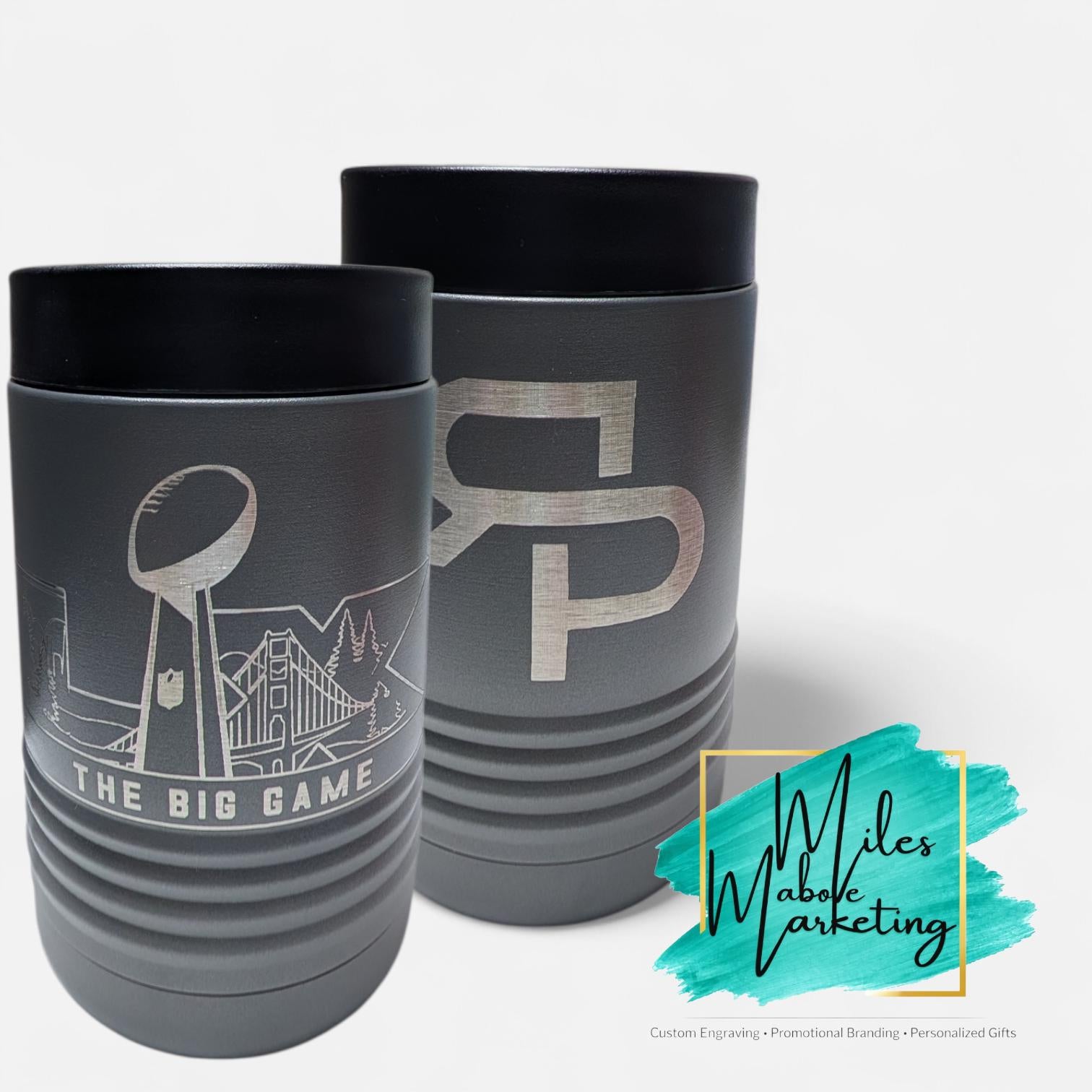 Personalized Football Can Cooler - Engraved Stainless Steel Super Bowl Gift