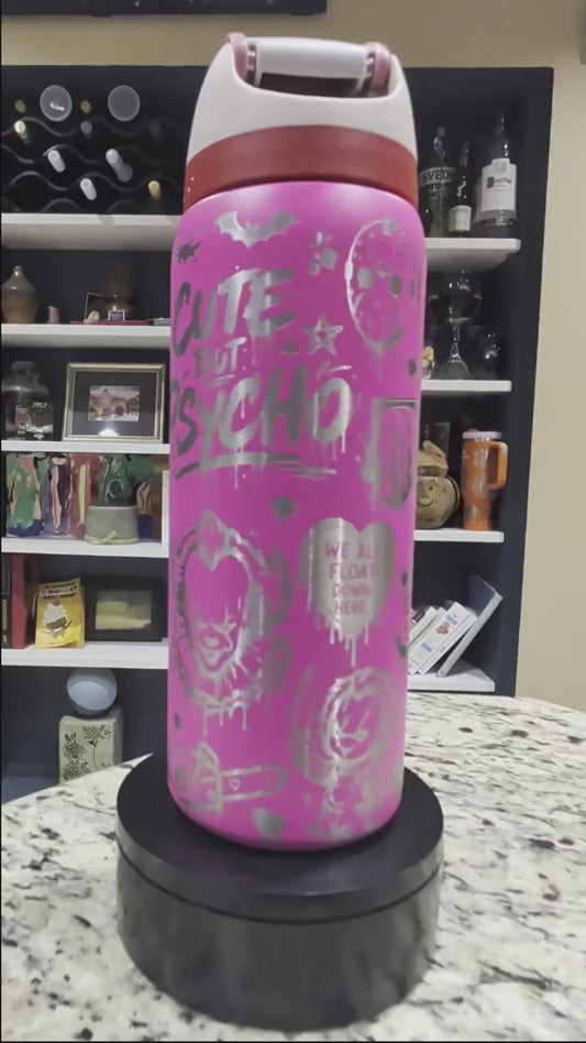 Horror Babe Engraved Tumbler | Spooky Halloween Cup | Cute & Creepy Personalized Bottle