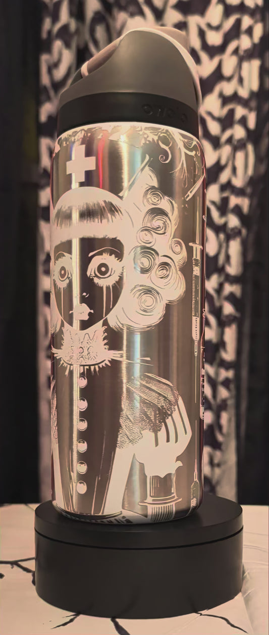 Horror Nurse Engraved Owala Water Bottle | Spooky Medical Full Wrap Tumbler