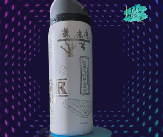 A Stranger Things inspired engraved 32 oz Owala Stainless Steel Water Bottle