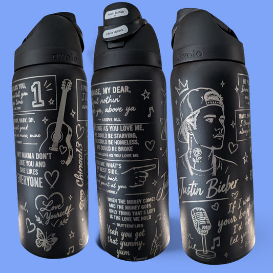 Justin Bieber inspired engraved Owala 32 oz Water Bottle
