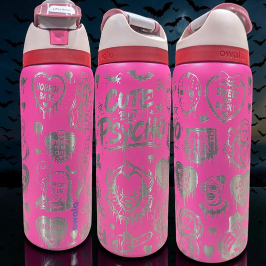 Horror Babe Engraved Tumbler | Spooky Halloween Cup | Cute & Creepy Personalized Bottle