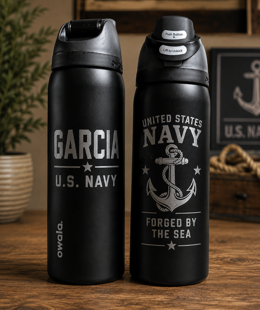 Personalized Military Engraved Water Bottle, Custom Military Gift, Army Navy Air Force Marine Coast Guard Space Force, Veteran Gift