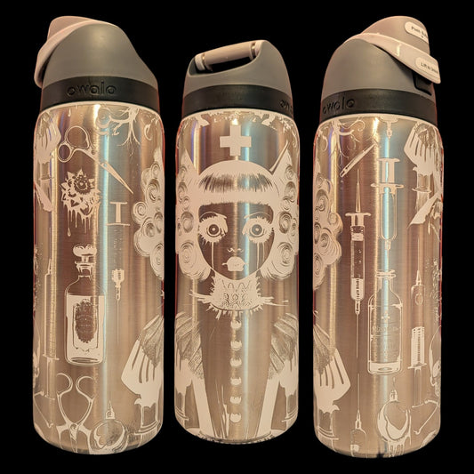 Horror Nurse Engraved Owala Water Bottle | Spooky Medical Full Wrap Tumbler